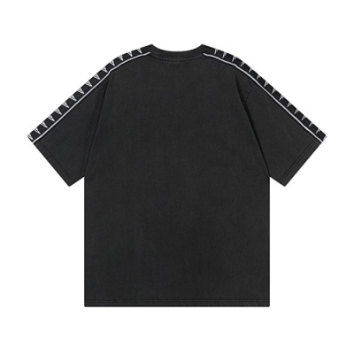 Balenciaga Clothes Washed & Distressed T-Shirt With 3B Artistic Webbing Accents Sleeves Black/Apricot 02