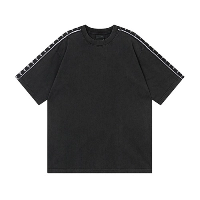 Balenciaga Clothes Washed & Distressed T-Shirt With 3B Artistic Webbing Accents Sleeves Black/Apricot 01