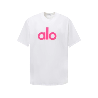alo yoga T-shirt White （ Pink large print） 01