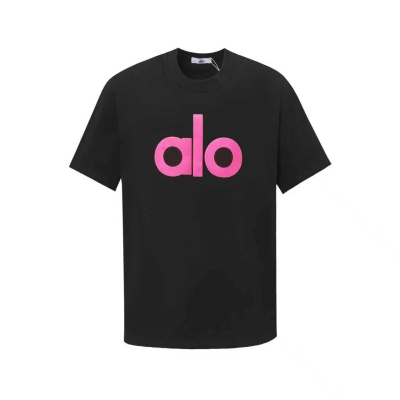 alo yoga T-shirt black（ pink large print） 01