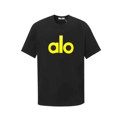 alo yoga T-shirt black（ yellow large print） 01
