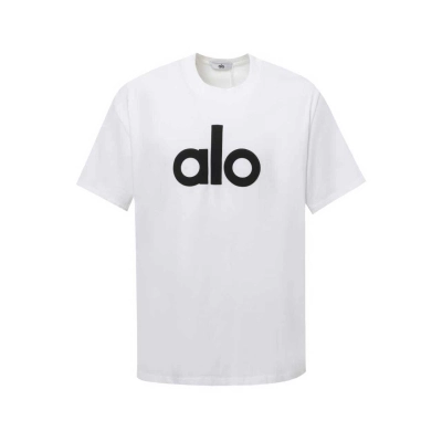 alo yoga T-shirt white（ black large print） 01