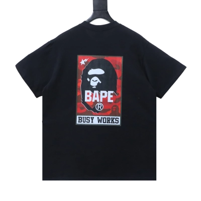 Bape 26ss Classic Red Logo Ape Head Front and Back Printed Short Sleeve T-Shirt black 01