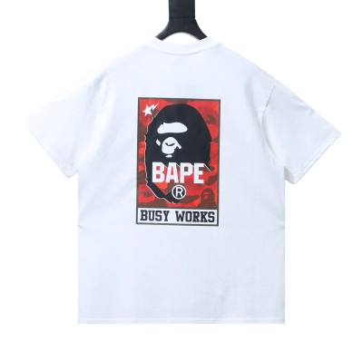 Bape 26ss Classic Red Logo Ape Head Front and Back Printed Short Sleeve T-Shirt White 01