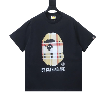 BAPE check-pattern ape head letter print short-sleeved T-shirt in black 01