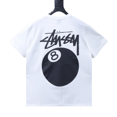 Stussy black 8-ball print short-sleeved  shirt white 01