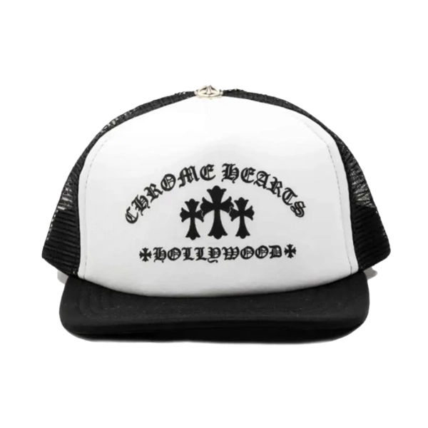 Chrome Hearts Hollywood Cross "King Taco" Trucker Cap Black White