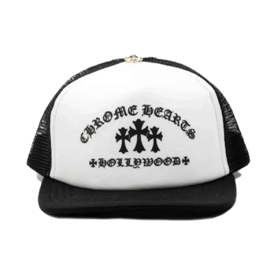 Chrome Hearts Hollywood Cross "King Taco" Trucker Cap Black White 01