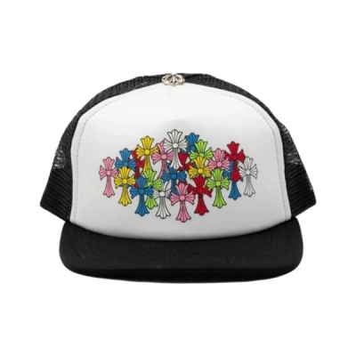 Chrome Hearts Multicolor Crosses Logo Trucker Hat White Black 01