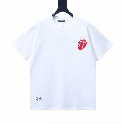Chrome Hearts 26SS Rolling Stones Horseshoe Red Tongue Print Short-Sleeve T-Shirt white 02