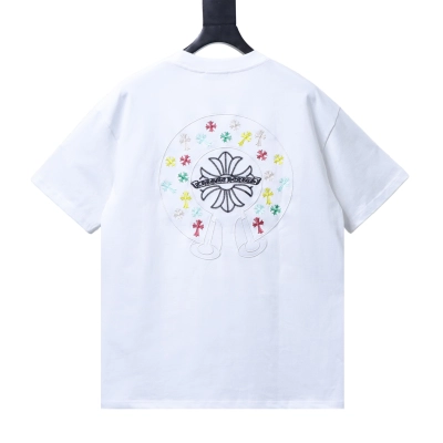 Chrome Hearts Colorful Cross Cluster Embroidered Short-Sleeve T-Shirt white 01