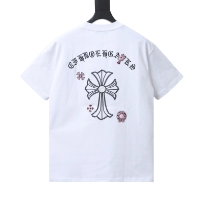 Chrome Hearts Sanskrit Cross Embroidered Short-Sleeve T-Shirt white 01