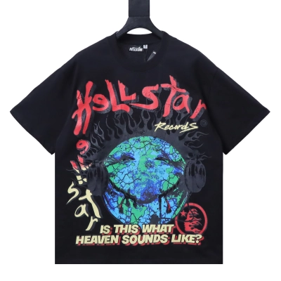 Hellstar Style Cracked Smiley Face Print Short Sleeve Tee black 01