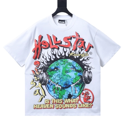 Hellstar Style Cracked Smiley Face Print Short Sleeve Tee white 01
