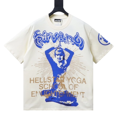 Hellstar Style Women’s Printed Yoga Short Sleeve Tee cream color 01