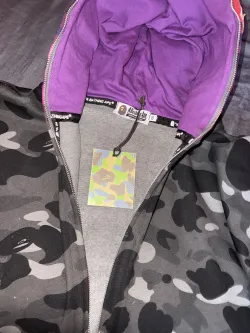  BAPE Shark Head Tiger Head Zipper Camo Double Hoodie Dark Gray review ODM Exxon  02