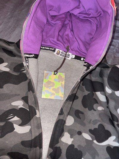  BAPE Shark Head Tiger Head Zipper Camo Double Hoodie Dark Gray review ODM Exxon 01