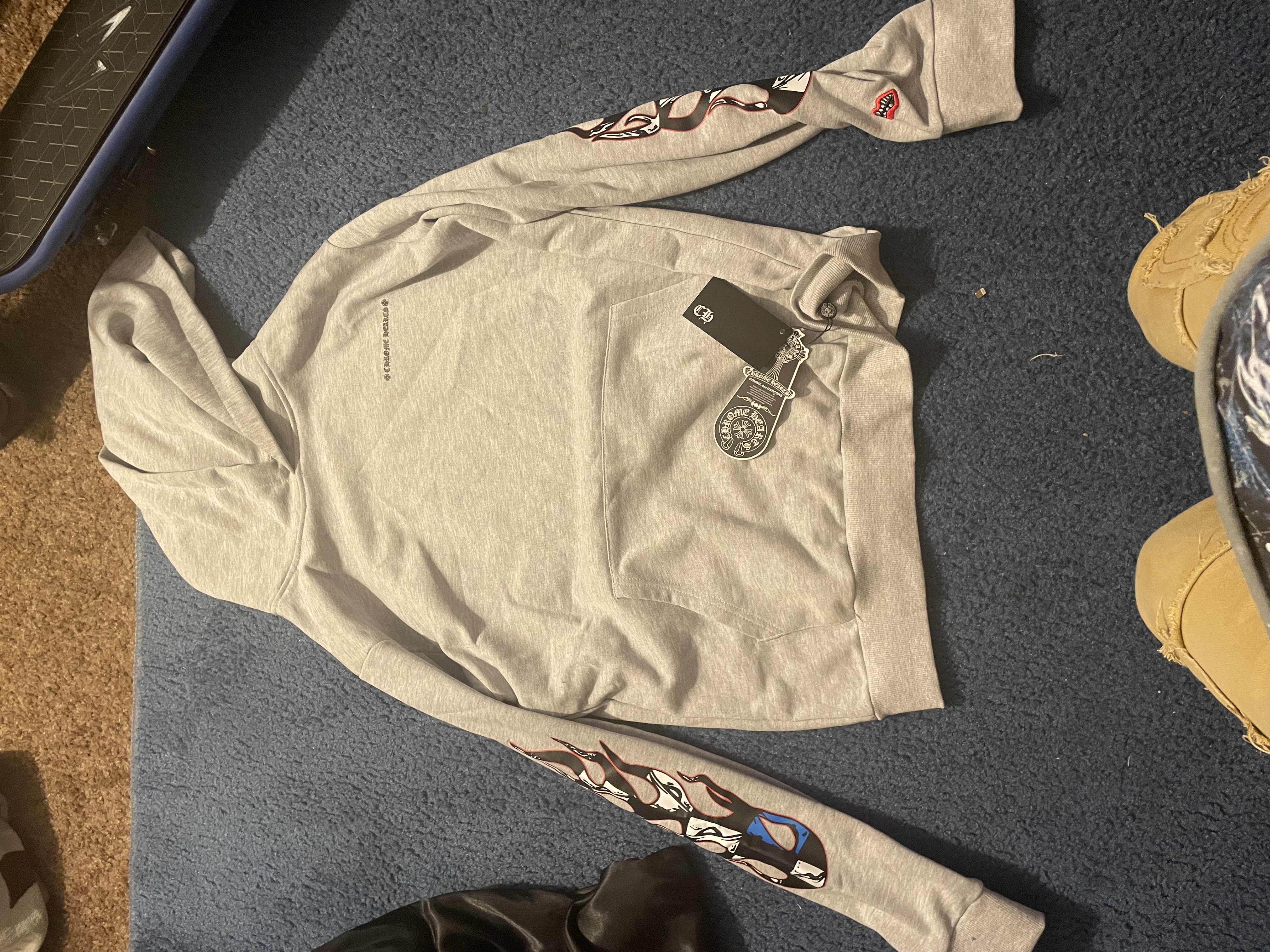 Chrome Hearts x Matty Boy Flames Hoodie 'Heather Grey' review 1