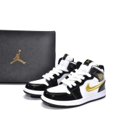 Jordan 1 kids shoes |Jordan 1 Mid PS Black Gold,BQ6932-007