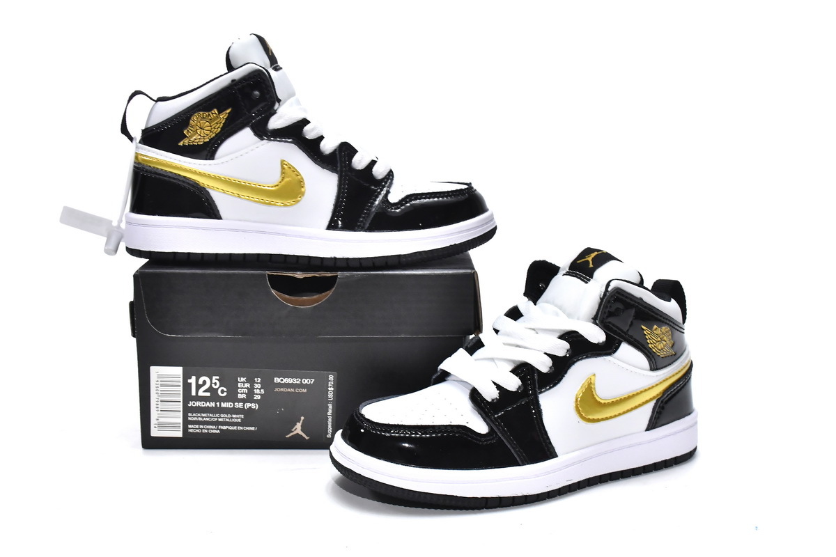 Jordan 1 kids shoes |Jordan 1 Mid PS Black Gold,BQ6932-007