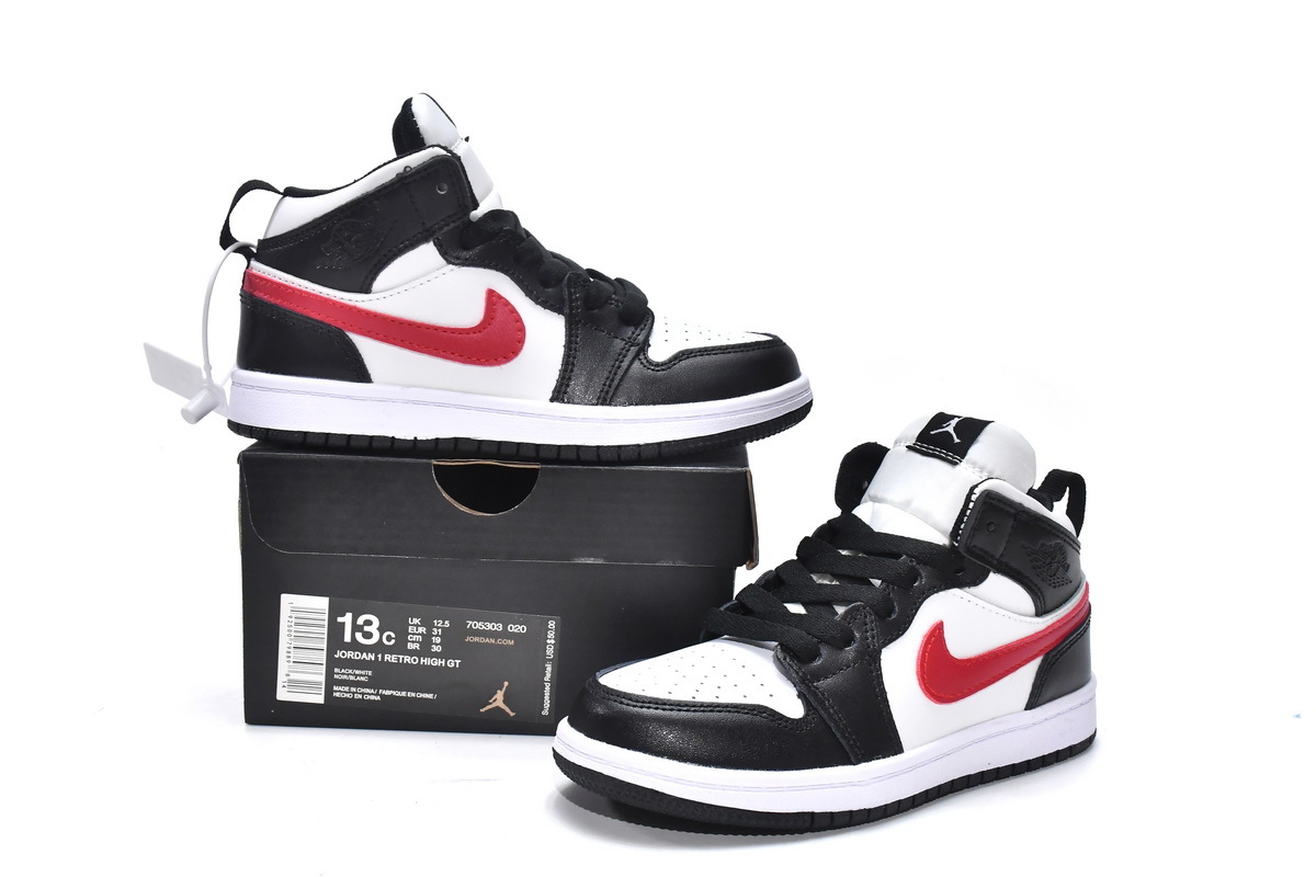 Jordan 1 kids shoes |Jordan 1 Mid PS Black Gym Red,705303-020