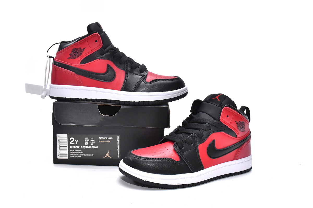 Jordan 1 kids shoes |Jordan 1 Mid PS Gym Red,AR6352-610