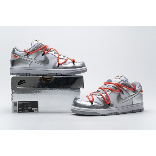 PKGoden Dunk SB Low OFF White Silver White，CT0856-800