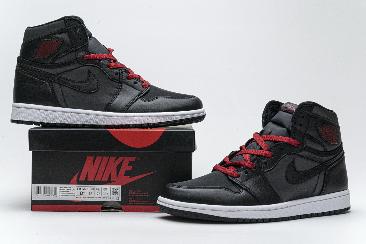 LJR Jordan 1 Retro High Black Satin Gym Red，555088-060 