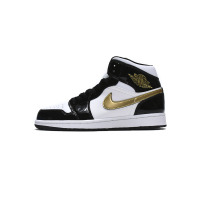 OG Jordan 1 Mid Patent Black White Gold, 852542-007