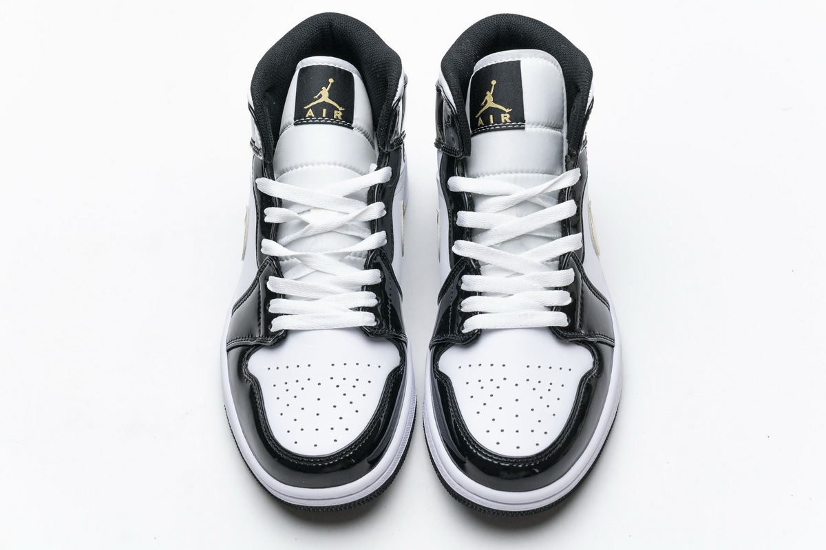 OG Jordan 1 Mid Patent Black White Gold, 852542-007