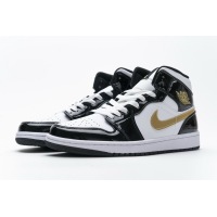 OG Jordan 1 Mid Patent Black White Gold, 852542-007