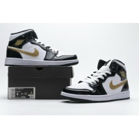 OG Jordan 1 Mid Patent Black White Gold, 852542-007