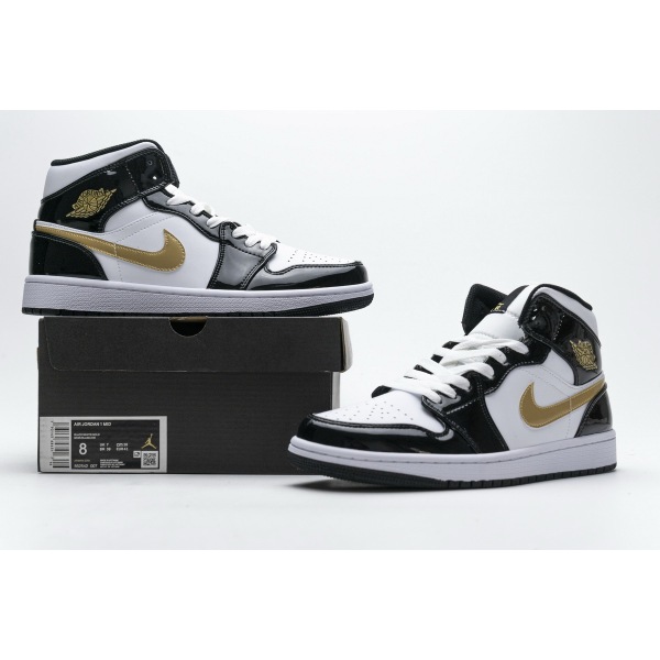 OG Jordan 1 Mid Patent Black White Gold, 852542-007