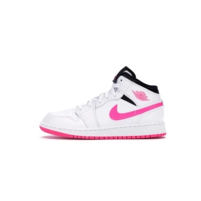 OG Jordan 1 Mid White Black Hyper Pink (GS), 555112-106