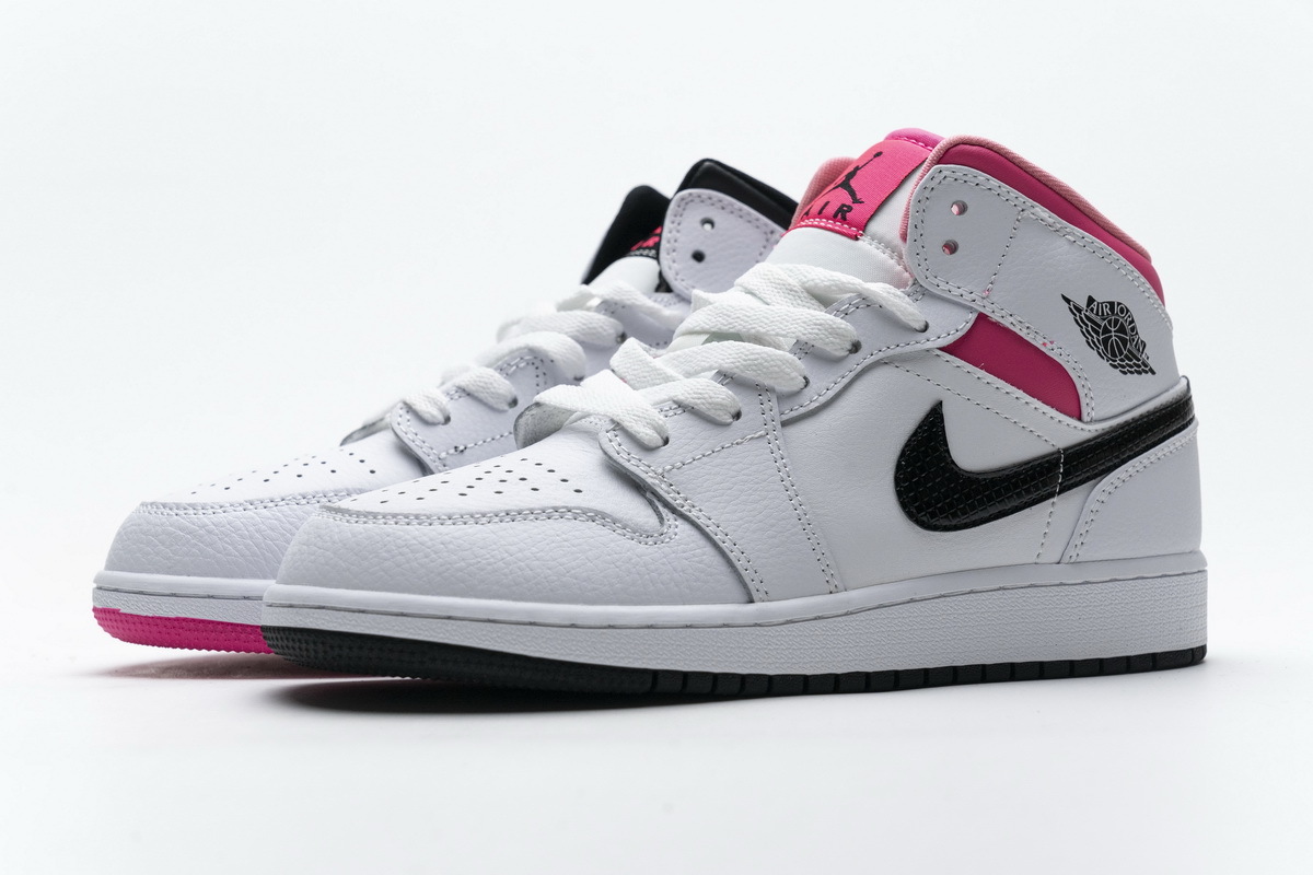 OG Jordan 1 Mid White Black Hyper Pink (GS), 555112-106