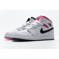 OG Jordan 1 Mid White Black Hyper Pink (GS), 555112-106