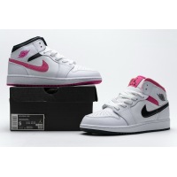 OG Jordan 1 Mid White Black Hyper Pink (GS), 555112-106