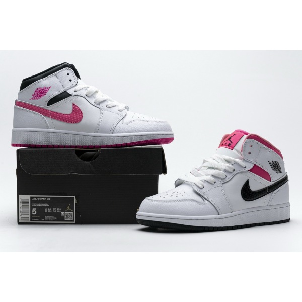 OG Jordan 1 Mid White Black Hyper Pink (GS), 555112-106