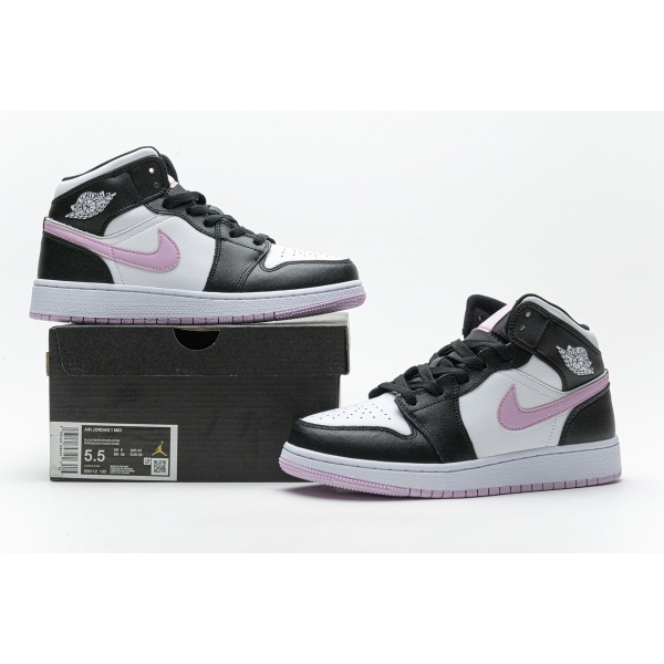 OG Jordan 1 Mid White Black Light Arctic Pink (GS), 555112-103