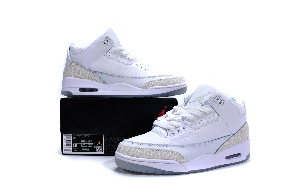 OG Jordan 3 Retro Pure White (2018)，136064-111