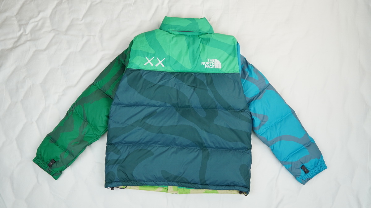 clothes - LJR The North Face x KAWS Youth Retro 1996 Nuptse Jacket KW Safety Green Nuptse Print