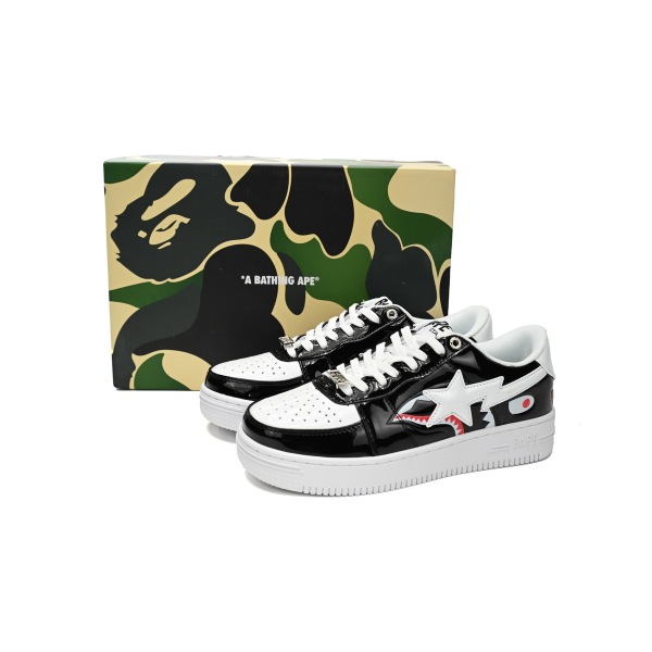 Special Sale A Bathing Ape Bape Sta Low Black and White Shark 1H30-191-009