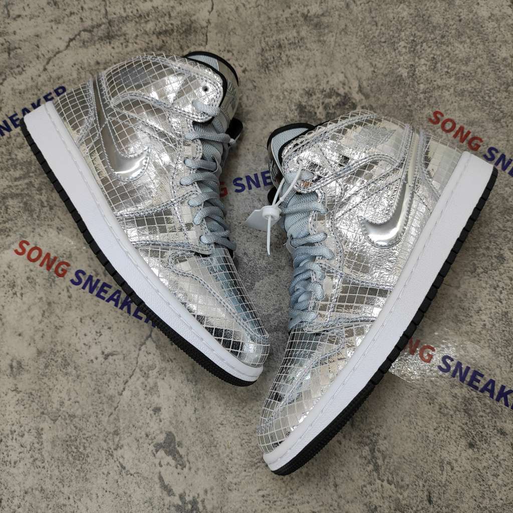 Air Jordan 1 Mid SE Disco Metallic Silver (W) CU9304-001