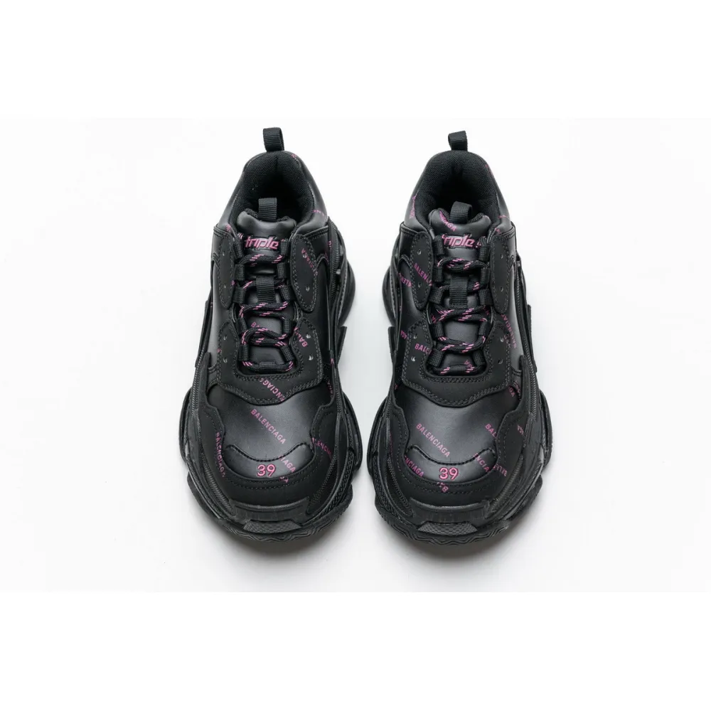 Balenciaga Triple S Letter Black Pink 524039 W2FA1 7635