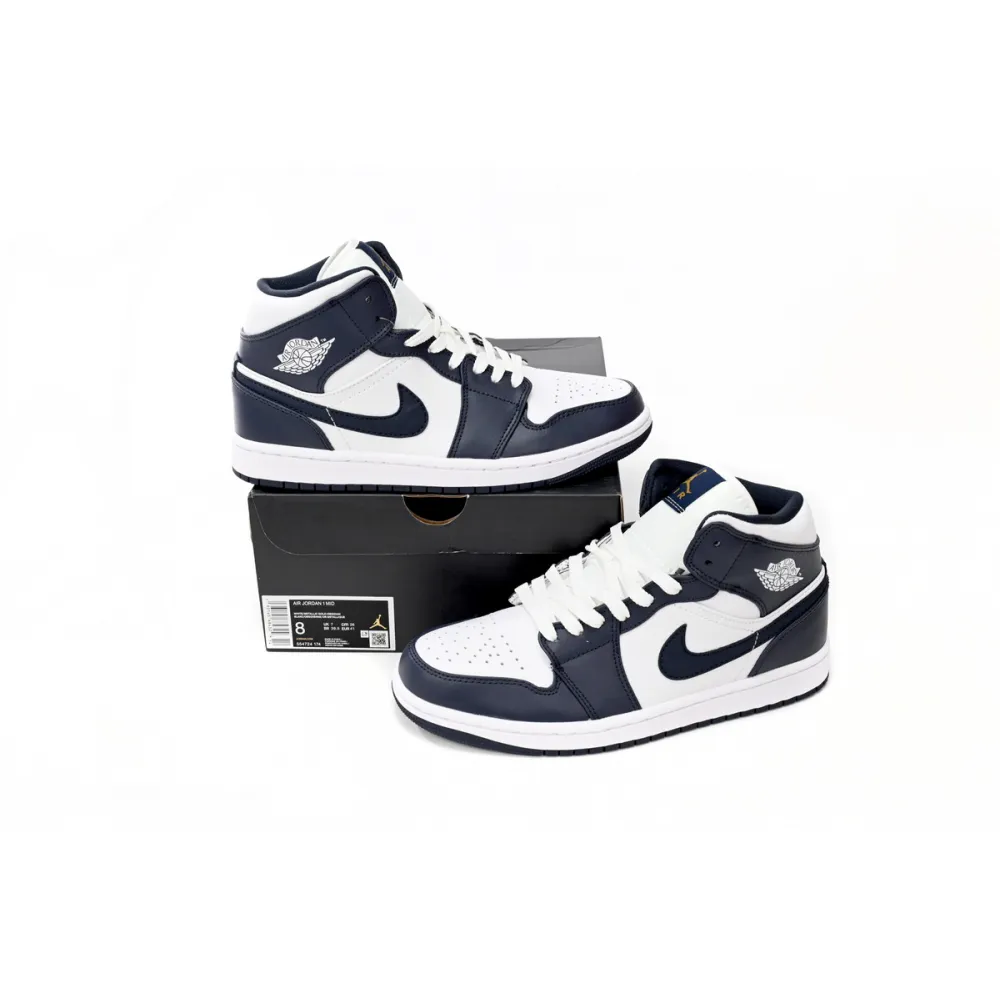 Jordan 1 Mid White Metallic Gold Obsidian (GS) 554725-174