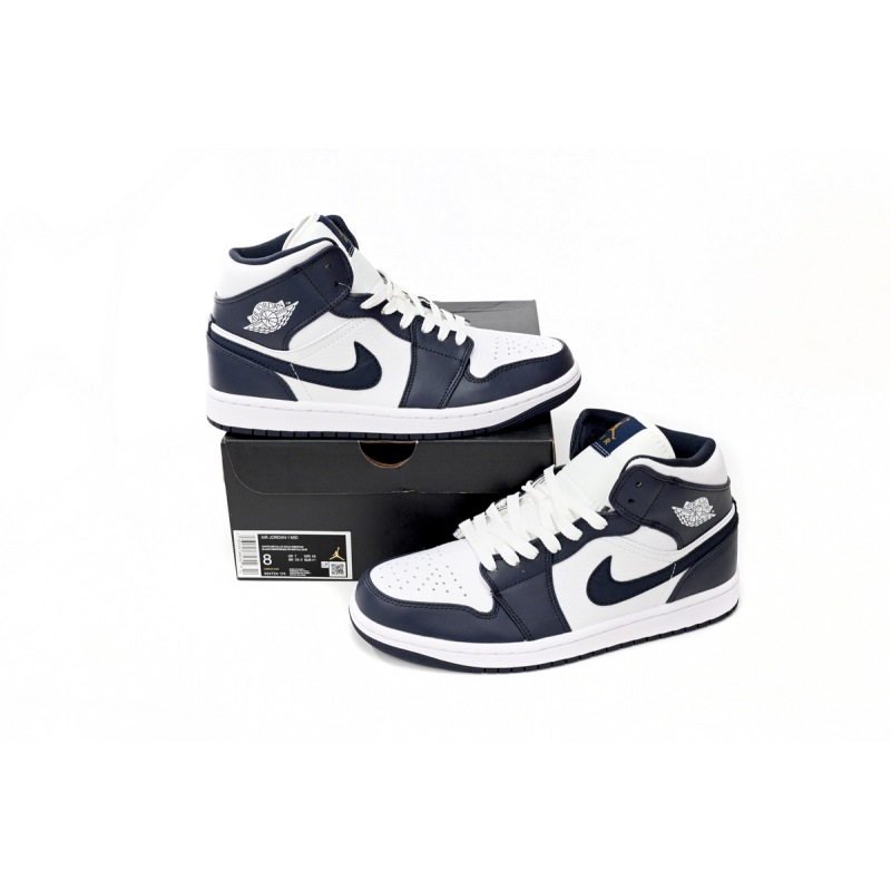 Jordan 1 Mid White Metallic Gold Obsidian (GS) 554725-174