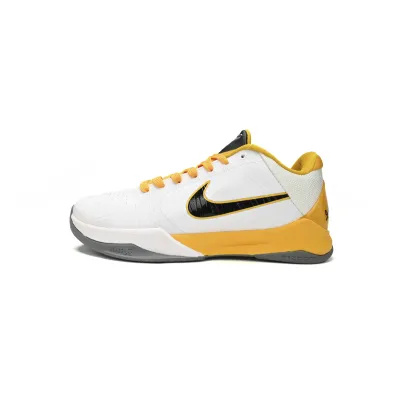 New Sale Nike Zoom Kobe 5 V X White Black Yellow Shoes 386430-104 01