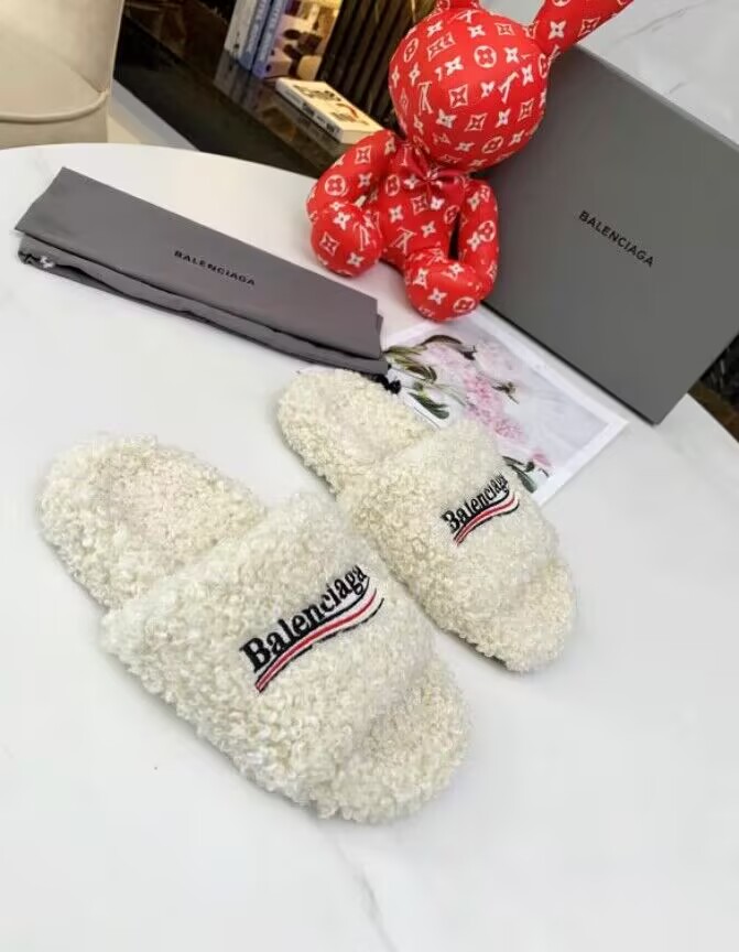 Balenciaga Furry Slide White