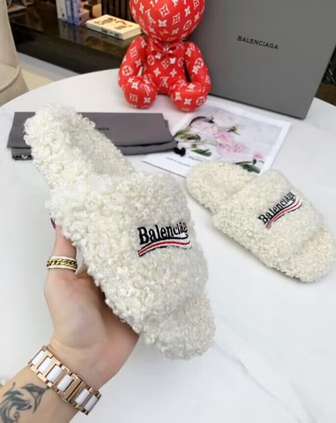 Balenciaga Furry Slide White
