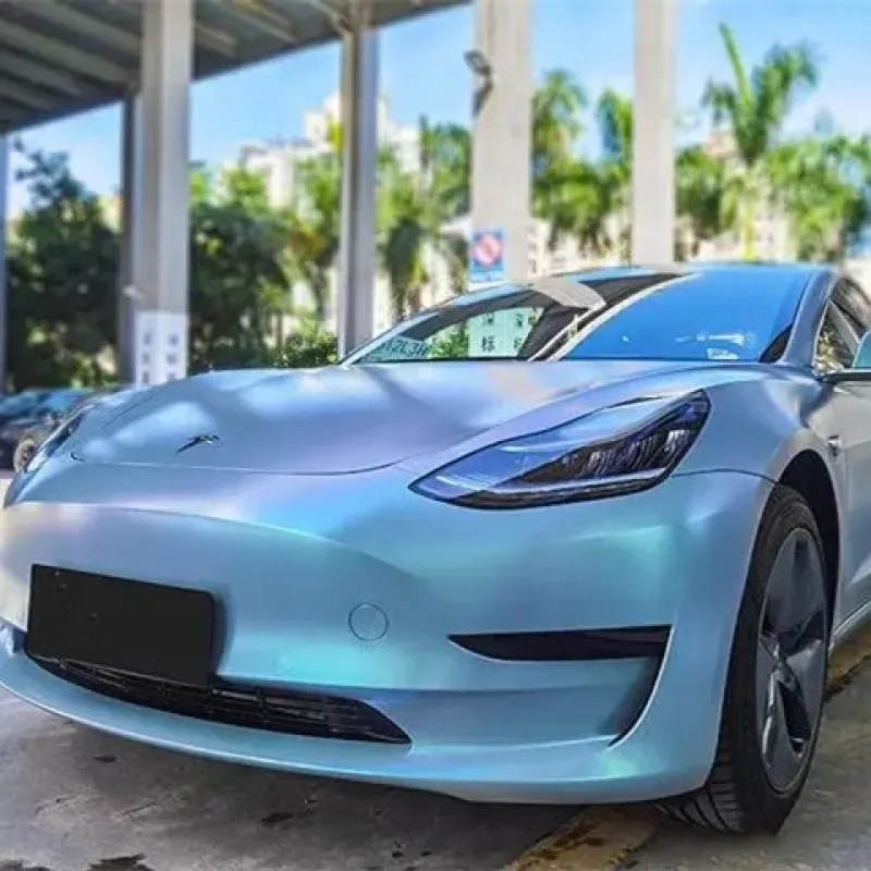 Ravoony Matte Diamond Grey Blue Car Vinyl Wrap